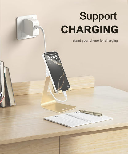Cell Phone Stand for Desk- Adjustable Phone Stand Holder, Cradle, Dock, Desktop Stand for iPhone 17 16, 15, 14, Plus, Pro, Pro Max, 13 12 X XS,4-8" Phones, Office Accessories (Rose Gold)