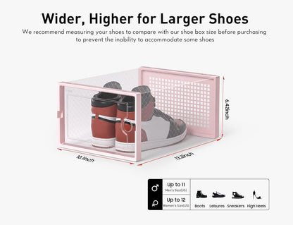 Kuject X-Large Shoe Storage Boxes Organizers Clear Plastic Stackable 12 Pack, Shoe Rack & Holder Substitute, Sneaker Containers, Toy Storage Organizer Bins for Entryway, Closet, Under Bed, Black
