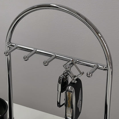 Shinpuru Metal Jewelry Organizer Stand & Key Holder Tray with Acrylic Base, Key Stand and Jewelry Tray with 5 Hooks, Perfect Key Bowl, Valet Key Tray, Ring Holder, Jewelry Dish (Silver Black)
