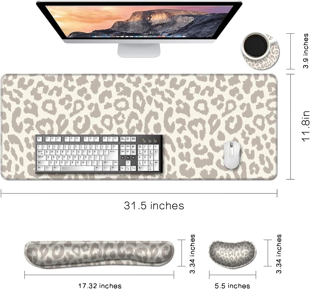 MIBITRI Keyboard Mouse Pad Set, Extended Gaming Mouse Pad+Ergonomics Keyboard Wrist Rest Support, Memory Foam, Easy Typing Pain Relief, 4Pcs XXL Ultra Thick Desk Mat, Enchanted Bookshelf