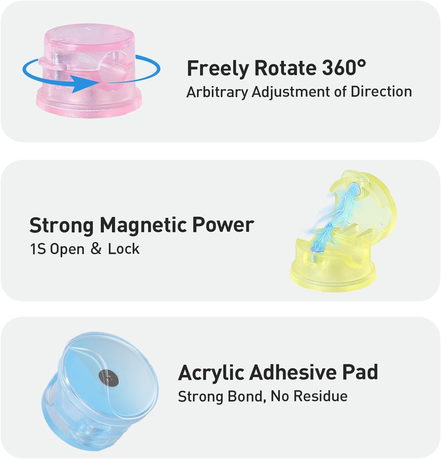 AGPTEK 8 Pack Magnetic Cable Clips, Upgraded 360° Rotatable Cord Holder Clips for Nightstand, Desk Cord Organizer Adhesive Wire Management Home Office Phone Charging Cords USB Cable Keeper (Clear)