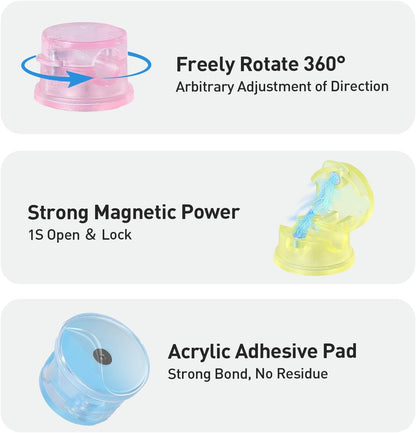 AGPTEK 8 Pack Magnetic Cable Clips, Upgraded 360° Rotatable Cord Holder Clips for Nightstand, Desk Cord Organizer Adhesive Wire Management Home Office Phone Charging Cords USB Cable Keeper (Clear)