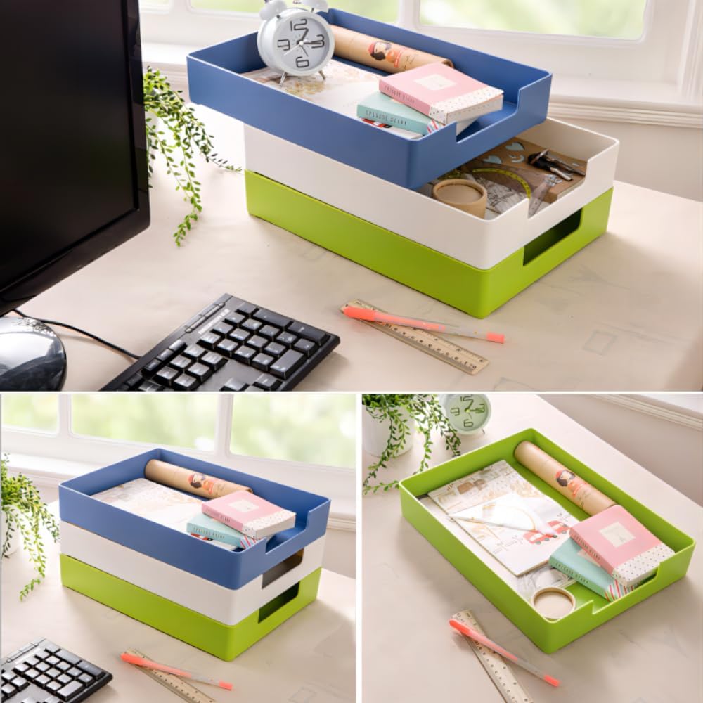 Letter-Size Tray, Desk Drawer Organizer, A4 Plastic Paper Tray, Plastic Paper Holder File Organizer for Office, School, Home Storage (Off-White)