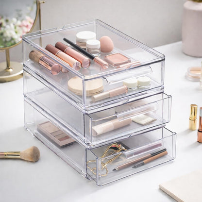 BINO | Clear Stackable Storage Drawers, Medium - 2 Pack | Clear Storage Drawers with Built-In Handles | Durable Plastic Organizer Drawer | Modular Stackable Drawer Acrylic Organizer
