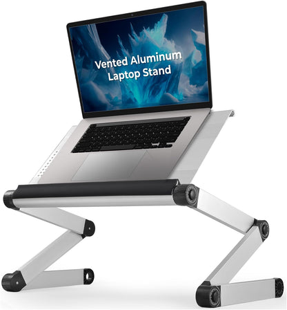 WorkEZ Executive Adjustable Ergonomic Laptop Cooling Stand & Lap Desk for Bed Couch folding aluminum desktop computer riser tray height tilt angle portable macbook cooling reading monitor,Black