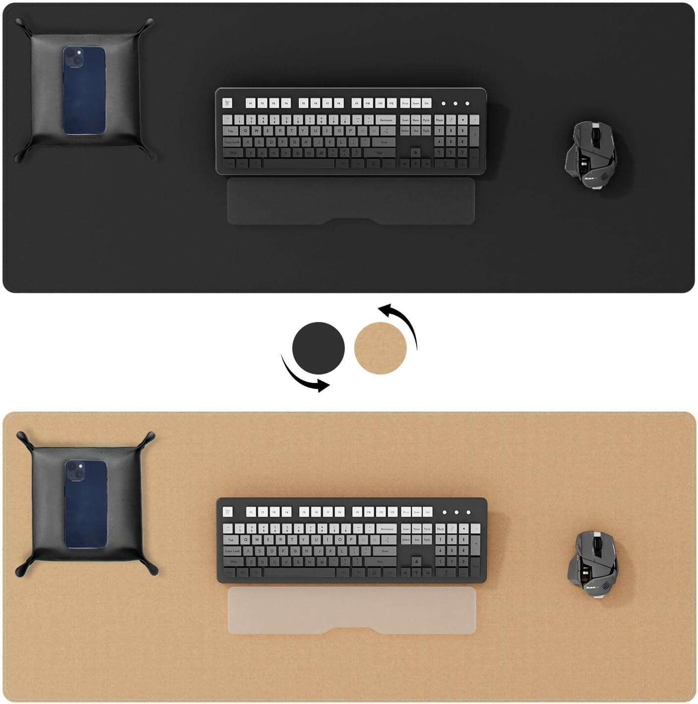 DAWNTREES Dual Sided Desk Mat,Leather Desk Pad,Cork Desk Mat Protector,with PU Leather Valet Tray Organizer,Large Mouse Pad,Desk Writing Pad for Office and Home(Dark Green 31.5"x15.8")