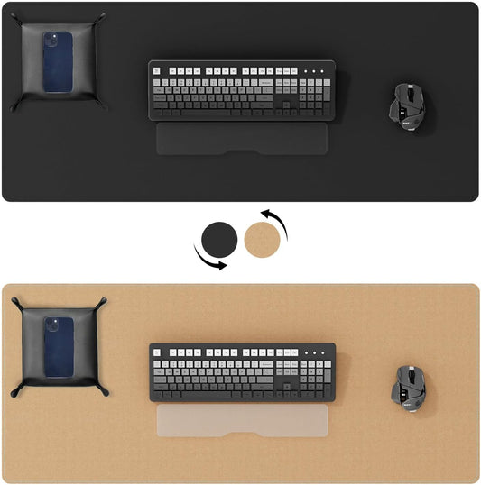 DAWNTREES Dual Sided Desk Mat,Leather Desk Pad,Cork Desk Mat Protector,with PU Leather Valet Tray Organizer,Large Mouse Pad,Desk Writing Pad for Office and Home(Dark Green 31.5"x15.8")