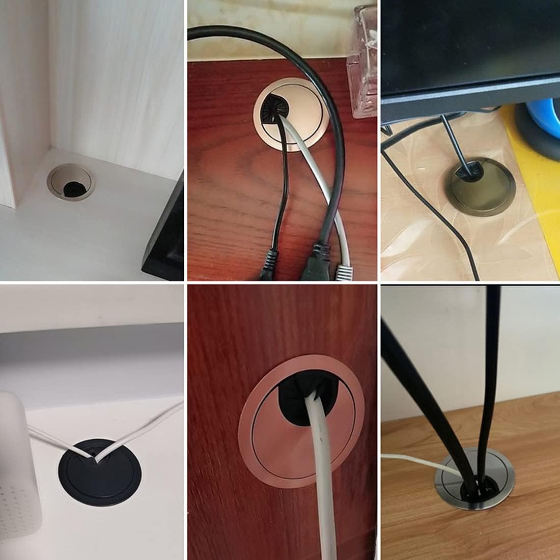 2-Piece 80mm Desk Cable Grommets, Computer Desk Metal Cable Hole, Round Cable Hole Cover for Desktop Cable Organizer(Bronze)