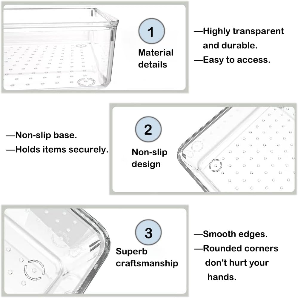25 Pack Fridge Storage Containers, Plastic Office Organization Clear Food Storage Boxes Snack Organiser Refrigerator Storage Bins Set for Kitchen Bathroom Pantry Cabinet