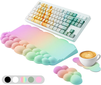 Ergonomic Wrist Rest for Keyboard and Mouse, Soft Memory Foam Cloud Keyboard Stand Pad with Wrist Rest Set, Easy Typing, Pain Relief, Comfort for Office, Work, Gaming - White