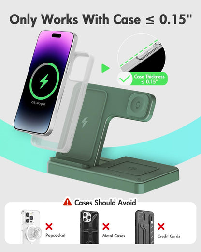 Wireless Charger Stand Charging Station: 3 in 1 Charger Stand Multiple Devices for Apple - iPhone 17 16e 16 15 14 Pro Max 13 12 - Watch 11 10 9 8 7 6 5 4 3 2 SE and Ultra Series-Airpods 4 3 Pro, Pink