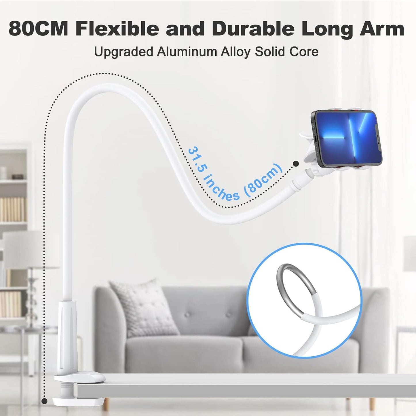 Gooseneck Cell Phone Holder, Universal 360 Flexible Phone Stand Lazy Bracket Mount Long Arms Clamp for Phone 13 Pro Xs Max XR X 8 7 6 6s Plus and Other 3.5~6.7'' Device (Black)
