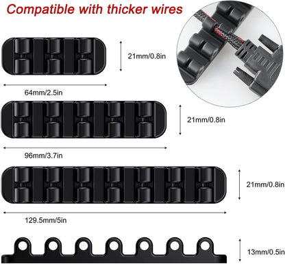 SOULWIT Upgraded Cable Holder, Cable Management Cord Organizer Clips Silicone Self Adhesive for Desktop USB Charging Cable Power Cord Bedside Wire PC Office Home (3/5/7 slot,Black)