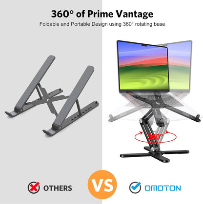 OMOTON LA10 360° Rotating Laptop Stand Riser for Desk, Ergonomic Foldable Computer Stand Adjustable Height Angles for Collaborative Work, Easy Storage Fit Macbooks,All Laptops up to 16 inches, Silver