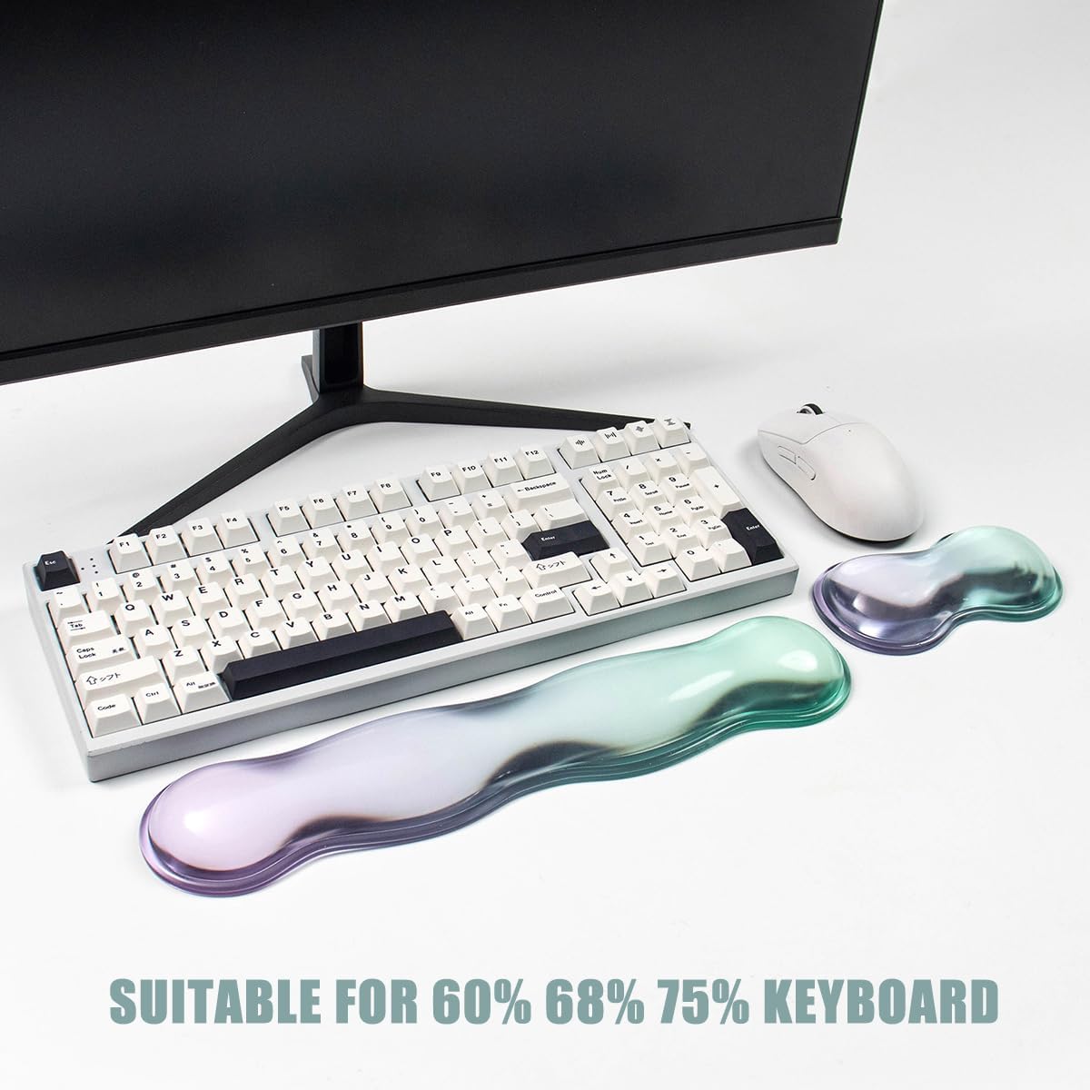 Ergonomic Gel Keyboard and Mouse Wrist Rest Set – Clear Wrist Rest for Computer Keyboard 60%/68%/75%, Comfort & Support for Typing and Gaming (Grey Purple)