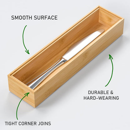 VeyFey Bamboo Drawer Organizer, Stackable Utensil Organizer for Kitchen, Bamboo Storage Box Wood Silverware Tray for Drawer 15" x 6" x 2" Set of 2
