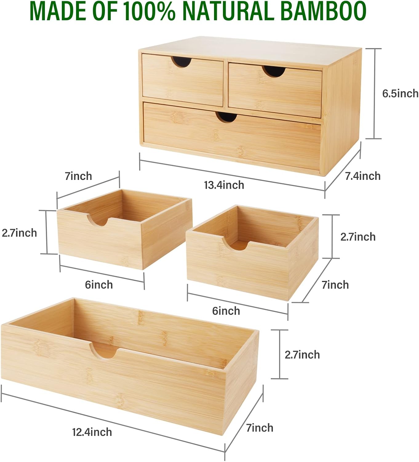 Charmewooden Bamboo Desk Organizer With Drawers Countertop Drawers Counter Storage Box Corner Desk Organizer for Home Office No Assembly Required (2 Drawers)