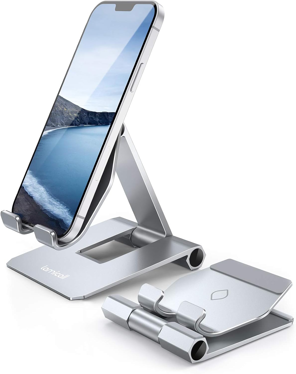 Lamicall Aluminum Metal Adjustable Cell Phone Stand Desk - Heavy Duty Metal Foldable Desktop Phone Holder, Cradle, Dock, for iPhone 16 15 14, Plus, Pro, Pro Max, 13 12 X XS,4-11'' Phone Sliver