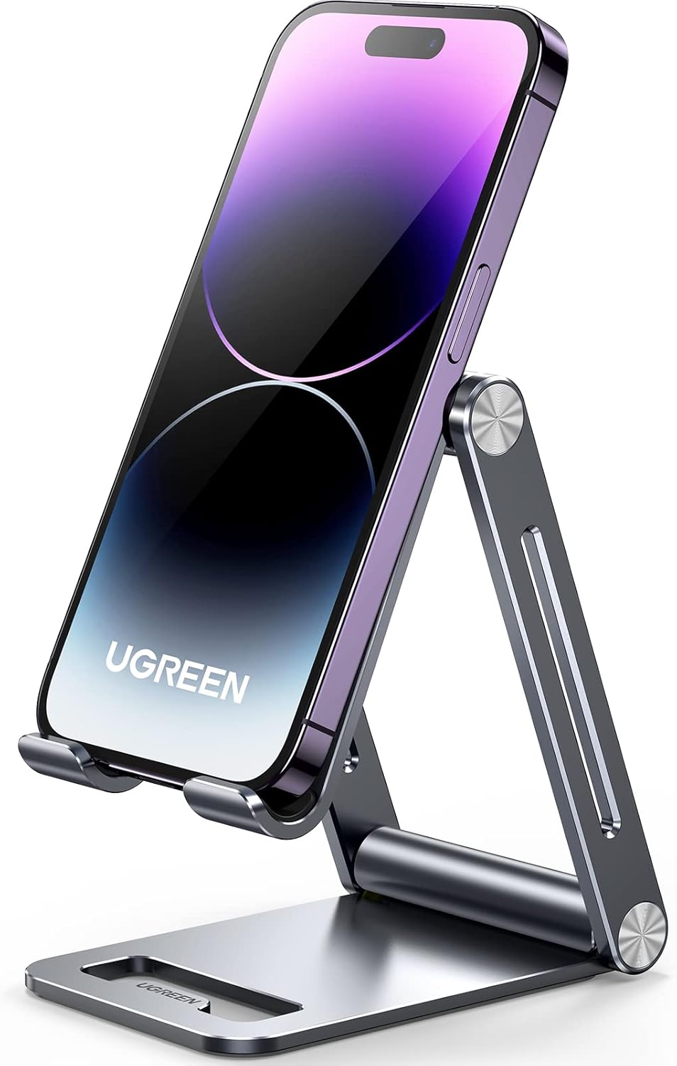 UGREEN Phone Stand for Desk Cell Phone Holder Adjustable Compatible with iPhone 17 Air/16/15/14/13 Pro Max/12 Mini/11/XS Max/XR/X/Nintendo Switch, Aluminum Metal Desktop Stand Portable, Space Grey