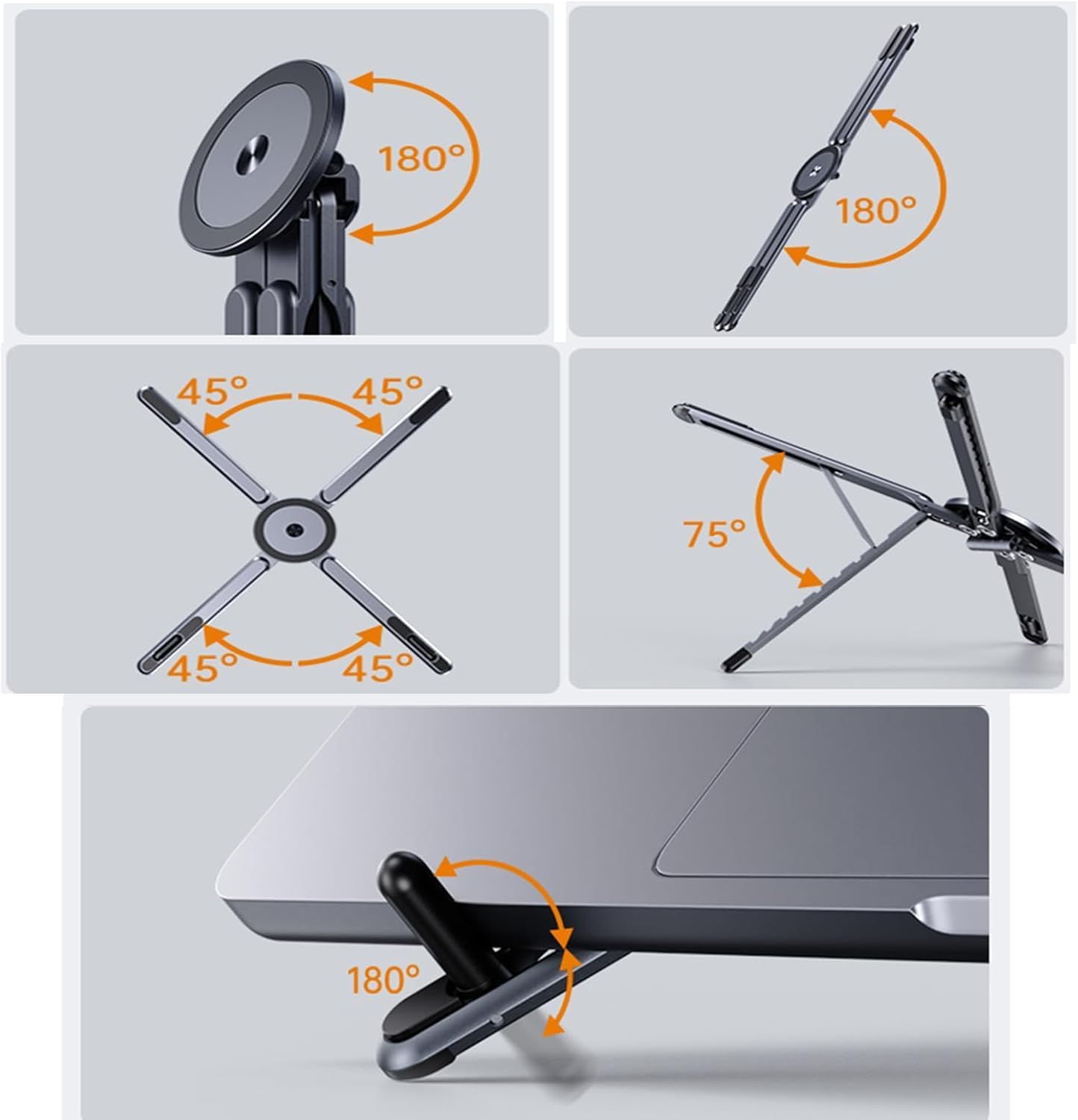 Laptop Stand for Desk, Adjustable Aluminum Alloy Magnetic Foldable Phone Stand, 8 Level Height Adjustable Laptop Stand, 3 in 1 Computer Riser for Phone, Tablet and Laptop