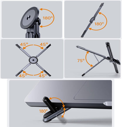 Laptop Stand for Desk, Adjustable Aluminum Alloy Magnetic Foldable Phone Stand, 8 Level Height Adjustable Laptop Stand, 3 in 1 Computer Riser for Phone, Tablet and Laptop