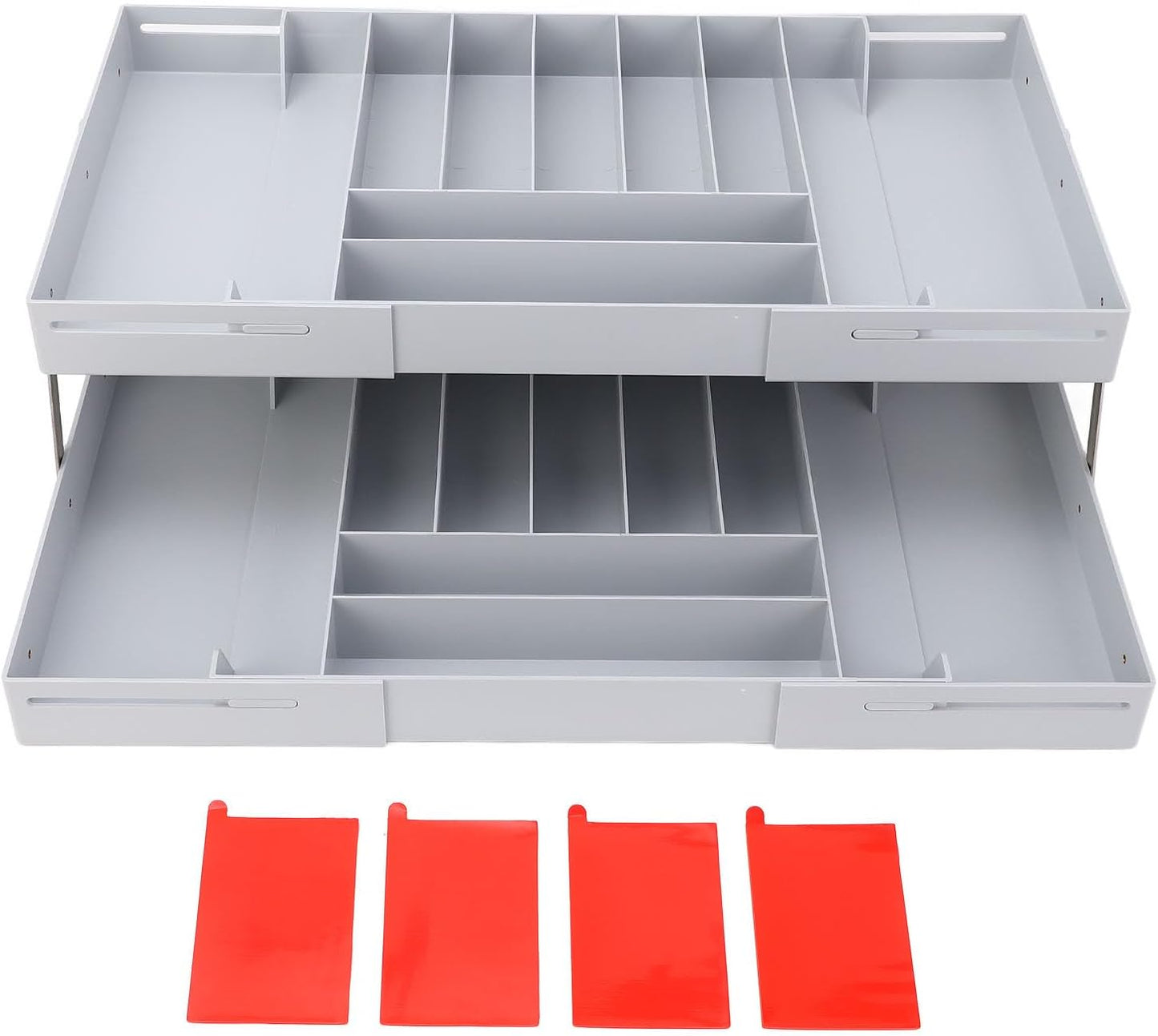 Extra Large and High Drawer Organizer, 2 Tier Smart Expandable Desk Organizer, Multi Level Junk Drawer Organizer for Makeup, Jewelry, Desk, Office Drawers (Gray)