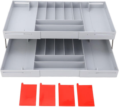 Extra Large and High Drawer Organizer, 2 Tier Smart Expandable Desk Organizer, Multi Level Junk Drawer Organizer for Makeup, Jewelry, Desk, Office Drawers (Gray)