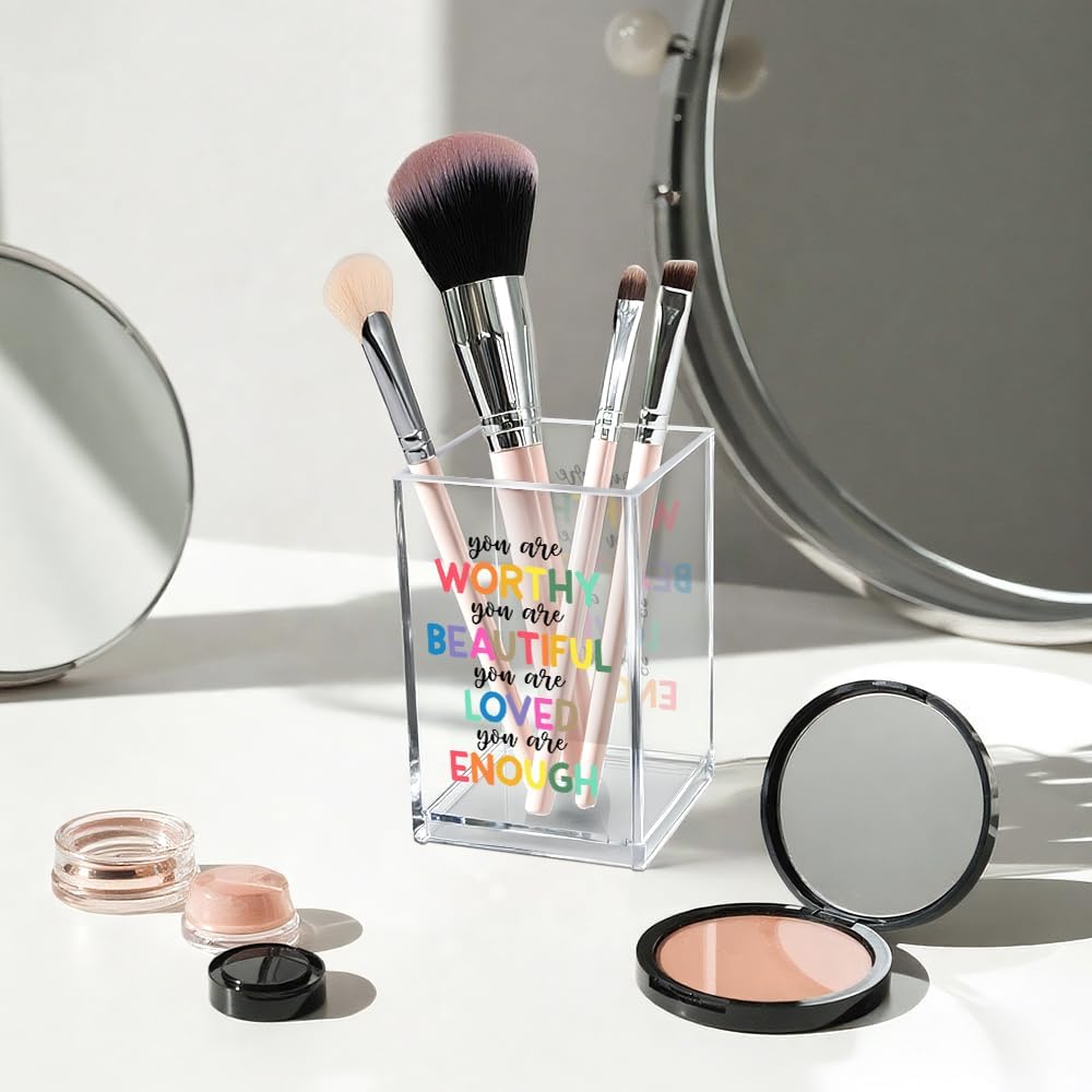 Just Breathe Acrylic Cosmetic Pencil Pen Holder Cup, Hope Inspirational Makeup Brush Organizer Holder, Women Faith Gifts, Encouragement Gifts for Women Mom Daughter Sister Friend Yoga Teacher