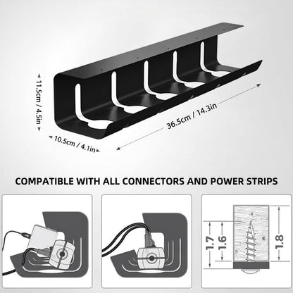Cable Management Under Desk for Easy mounting Under-Table, Set of 2 - with 10X Cable Ties, Desk Organizer for Office/Home Office Table Thoughtful Cable Tray Holder