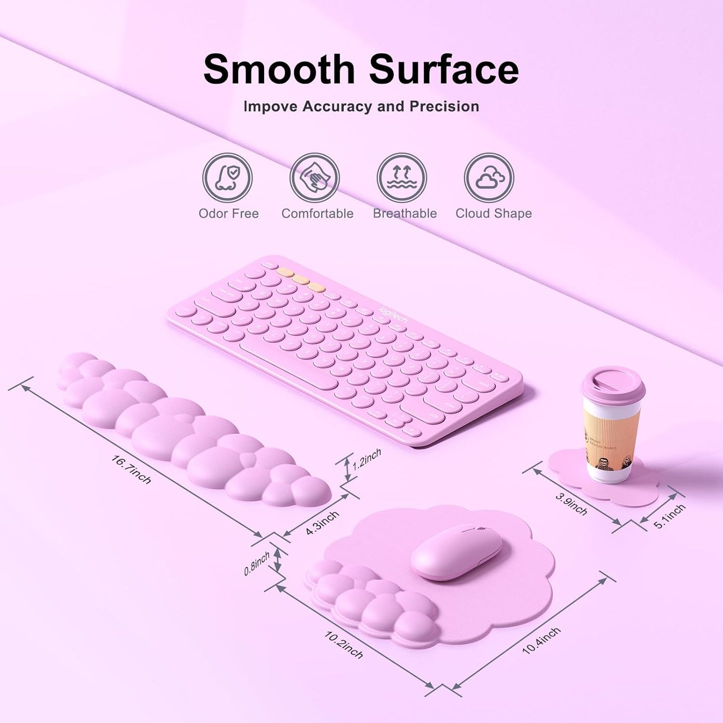 MOKURU Cloud Mouse Pad with Wrist Rest, Cloud Keyboard Wrist Rest, Mouse Pad Wrist Support, Ergonomic Keyboard Mouse Wrist Support White