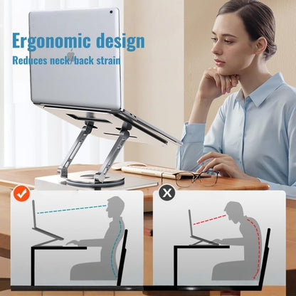Laptop Stand for Desk, Adjustable Height & Angle Portable Aluminum Laptop Riser & Monitor Stand with 360° Swivel, Foldable Ergonomic Computer Stand for 10-17 Inch Laptops (MacBook/Dell/HP), Silver.