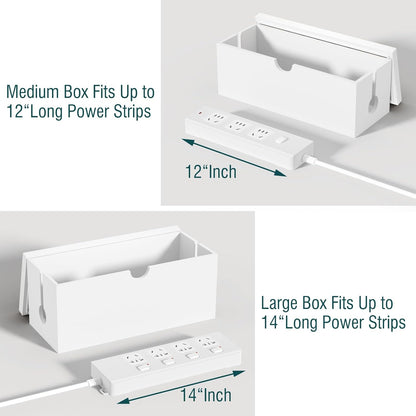 Bamboo Cable Management Box, Large Cord Organizer Box Cable Box to Hide Wires & Power Strips for Desktop Storage Cord Holder for Office Home,No Assembley Required (All White, Large)