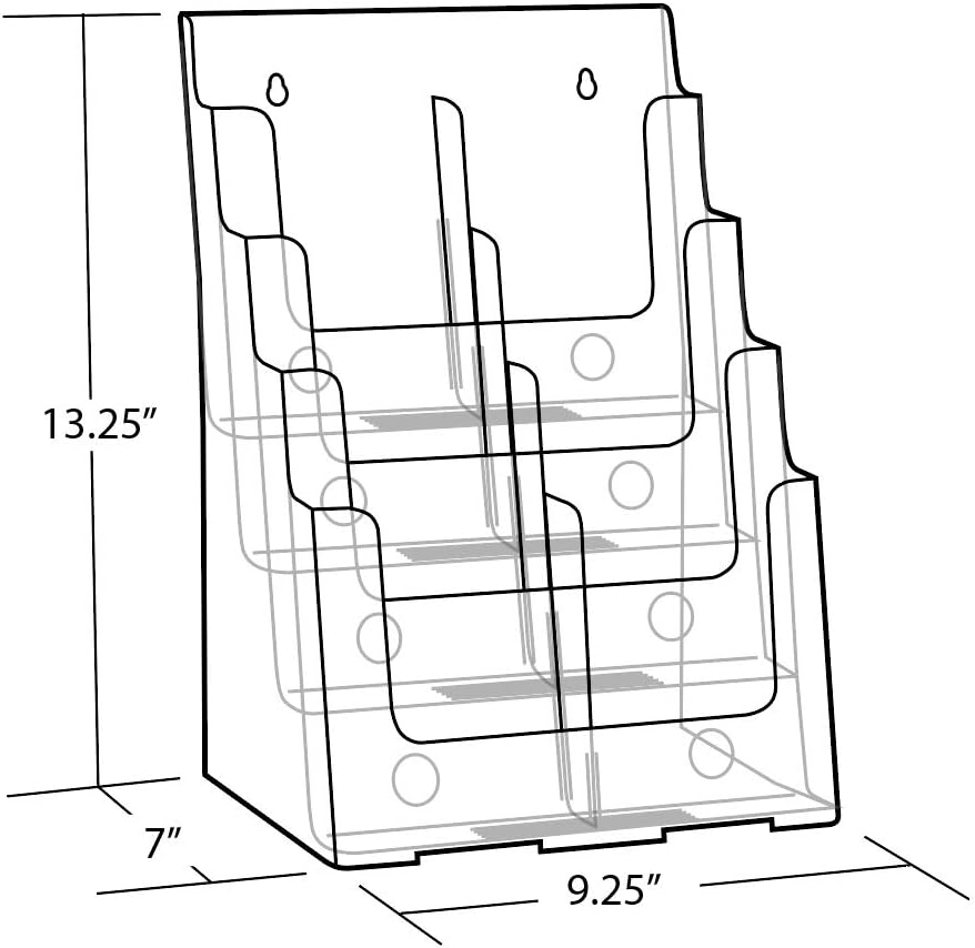 Azar Displays 252378, Brochure Holder, Acrylic Desk Organizer, Three Tier Document, Magazine & Sign Holder, Wall Mount Desk Accessories, Literature Display Stand, Divider for 4" Pamphlets, 8.5"x11"