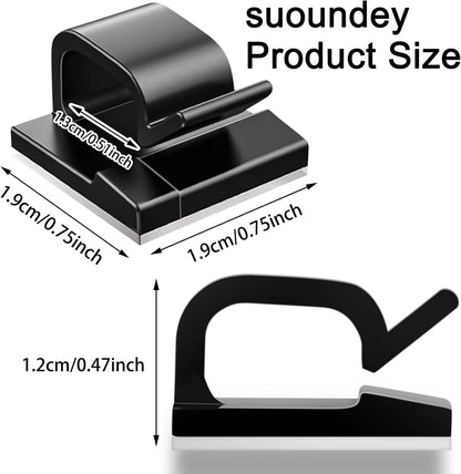 100 Pcs Cable Clips, Adhesive Cable Organizer Cord Holder Wire Clip Wire Management Self Adhesive Hooks Wire Holder for Office, Home (Black)