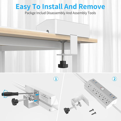 Desk Clamp Power Strip with 40W Fast Charging Station, JXGUCAT 10FT Flat Plug Desk Mount Power Strip Surge Protector, Removable Extension Cord with 2 USB-C Ports 6 Outlets, Fits 1.8" Tabletop Edge