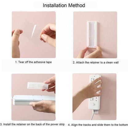12PCS Power Strip Holder, Adhesive Punch-Free Socket Holder, Self Adhesive Socket Desktop Fixer, Cable Management Punch Free Surge Protector, Desktop Mobile Socket Holder Wall Mount and 8 Cable Clips