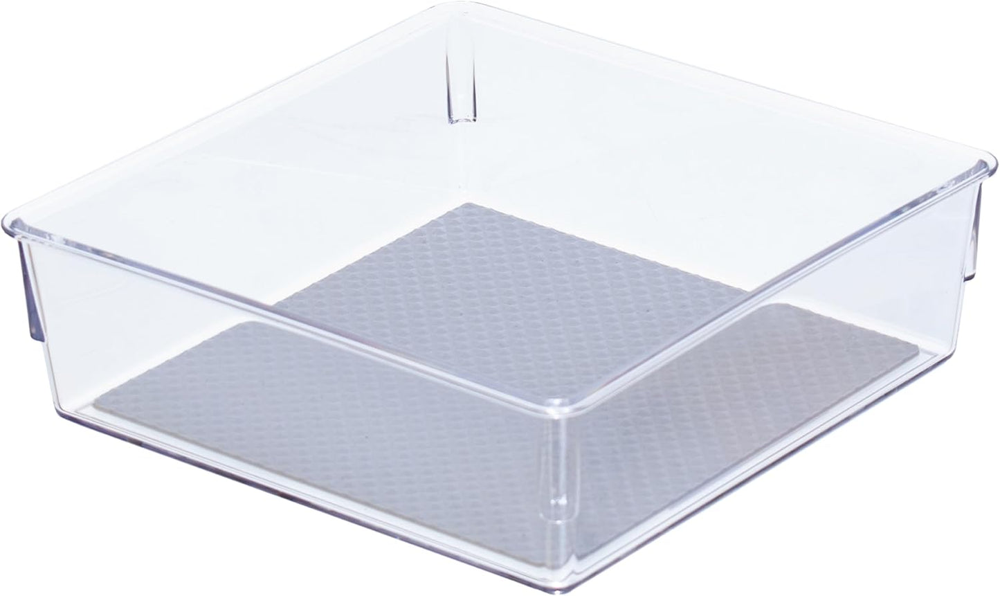 Glad Drawer Organizer Bin, 15x9 - Divided Clear Plastic Storage Tray for Junk Drawers, Kitchen Utensils, Bathroom Vanity, and Organizing Pantry - BPA Free, Food Safe, Non Slip