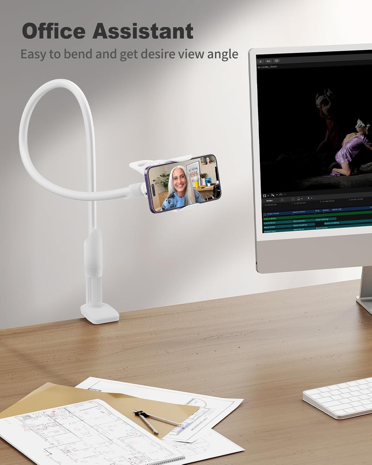 SAIJI Gooseneck Bed Phone Holder, Flexible Long Arm Phone Mount for Desk, Clip Bracket Clamp Stand, iPhone Stand, Mobile Cell Phone Stand Document Camera Nintendo Switch (Black)