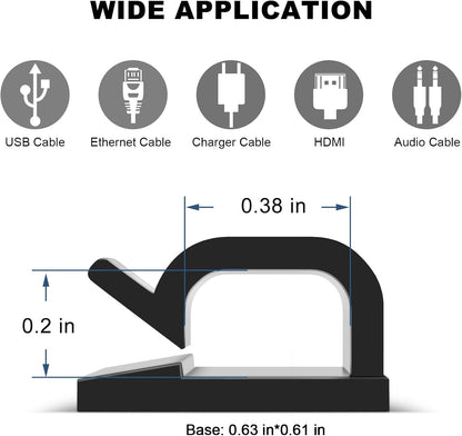 100 PCS Cable Clips, Upgraded Adhesive Cord Clips for Wires on Wall, Strong Wire Holders Cord Organizer for Cable Management, Christmas Lights, USB, Phone Charger, Cat 6, Car Dash Cam (Small, Clear)