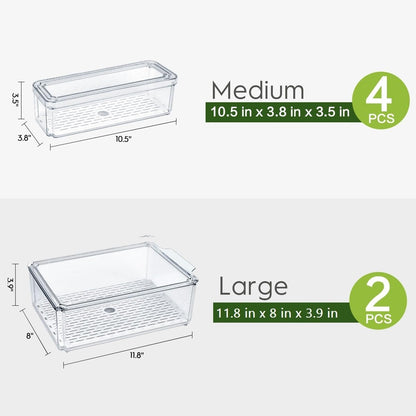 ZIJUND 4 Pack Fridge Organizer, Stackable Refrigerator Organizer Bins with Lids, BPA-Free Fridge Organizers and Storage Containers for Fruit, Vegetable, Food, Drinks, Cereals, Clear