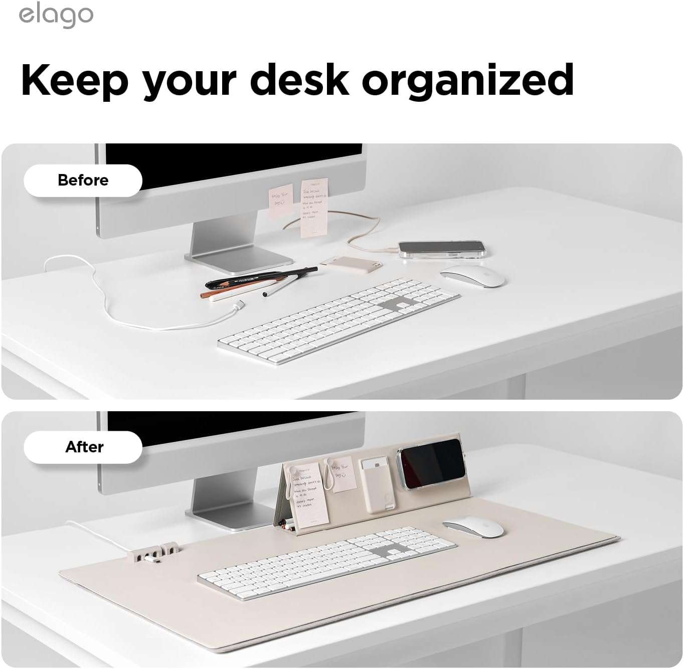 elago Smart Magnetic Desk Mat Folio Board Compatible with All Magnetic Products Clean Organized Desk for Office and Home (Microfiber Leather-Stone)