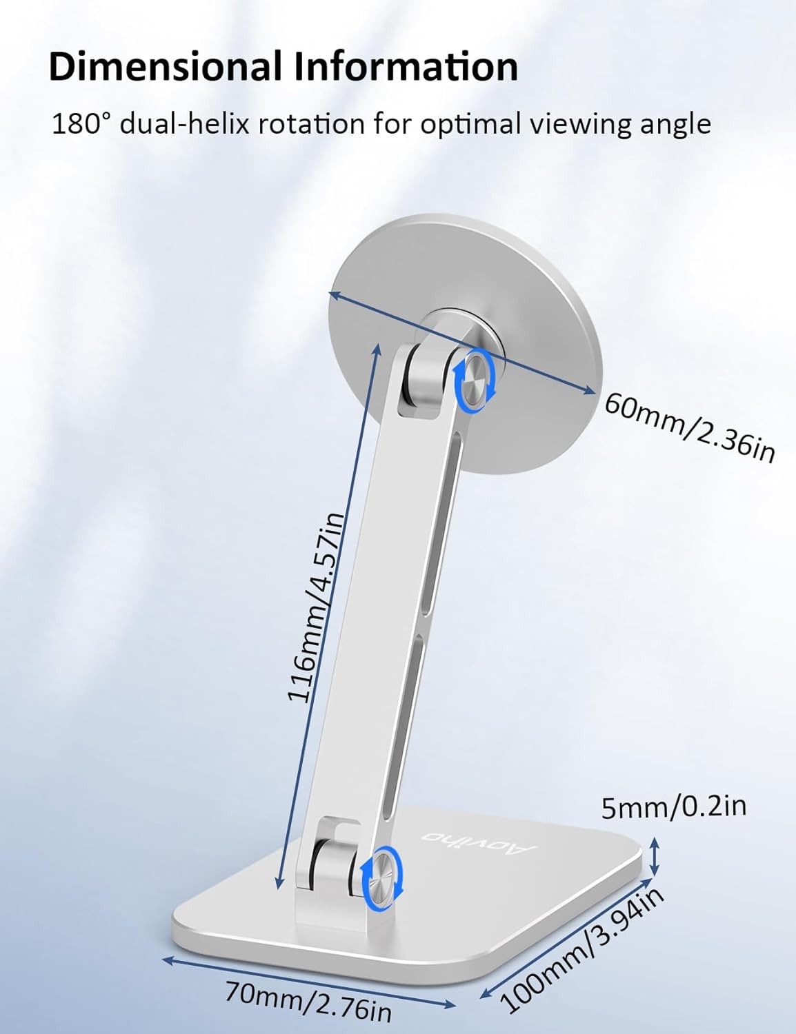 Aoviho Magnetic Phone Stand for MagSafe Adjustable - Aluminum Portable Phone Holder for Desk with 360° Rotating Head Compatible with iPhone 16/15/14/13/12 Pro Max and Magnetic Phone Case, Silver