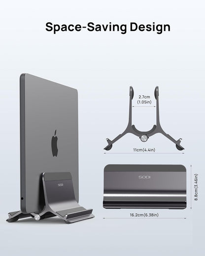 SODI Vertical Laptop Stand for Desk, Gravity Auto Lock MacBook Stand, Aluminum Laptop Holder Vertical Compatible with MacBook Pro, Air, Tablet, Space-Saving Organize Work & Home Office, Gray