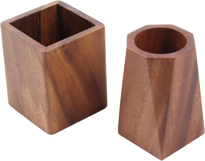 Walnut Wooden Pencil Holder Cup for Desk Natural Wood Pen Holder Stand for Office Home (Square)