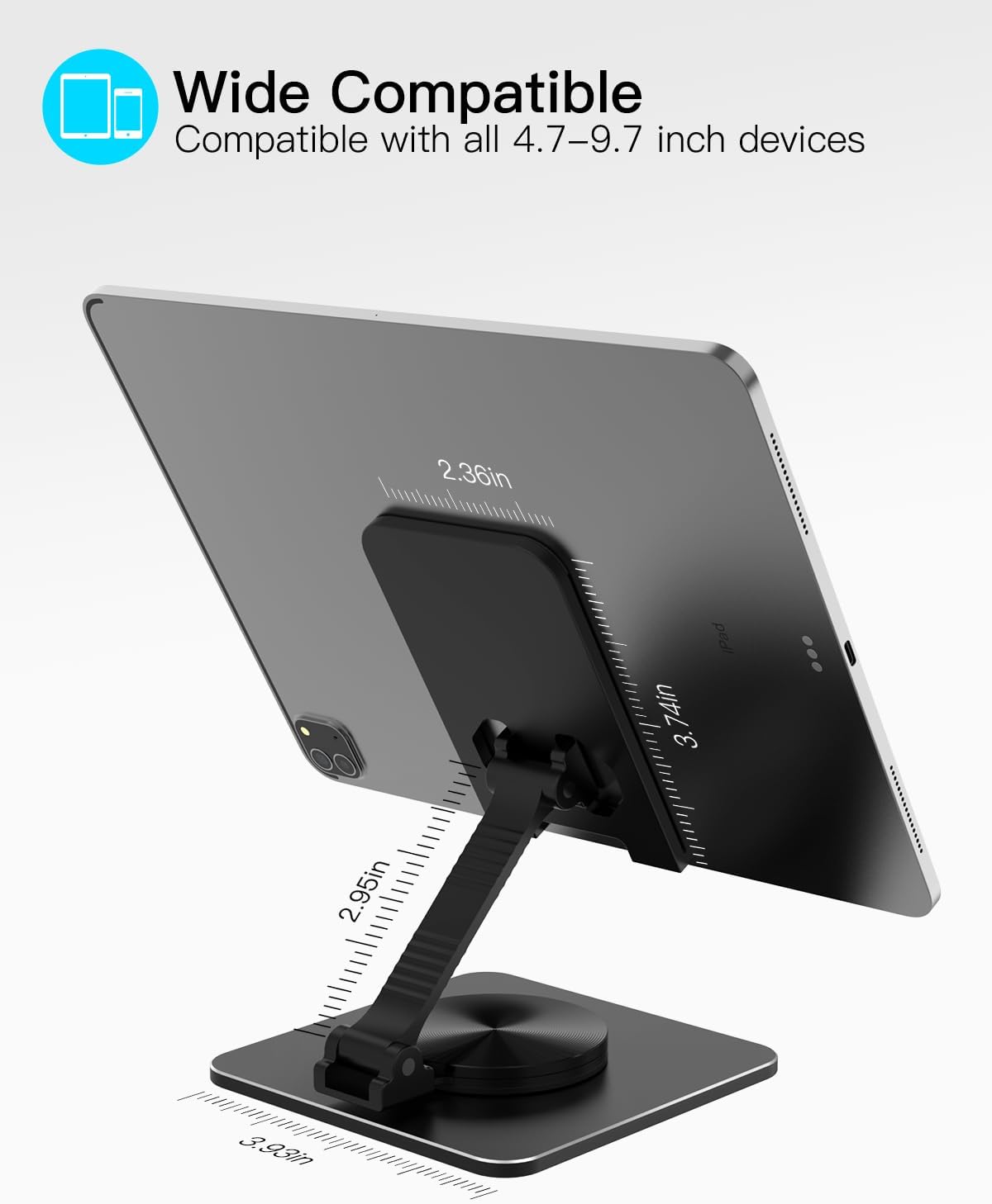 Cell Phone & Tablet Stand for Desk, Aluminum Adjustable Holder for iPhone, iPad & Smartphones || Foldable Mount with 360° Swivel, Stable Base & Portable Design for 4–9.7in Devices, Purple