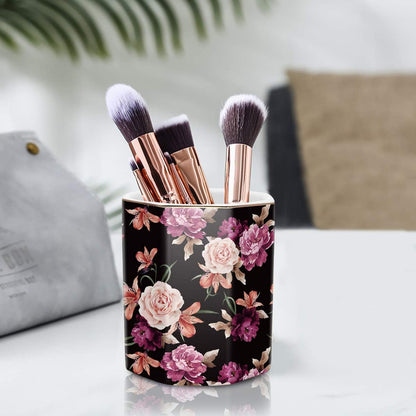 WAVEYU Ceramic Pen Holder for Desk Cute, Pencil Cup Pot Desk Organizer, Makeup Brush Holder for Women, Men, Kids, Desk Marble Decor for Office, Classroom, Home, Gray Golden