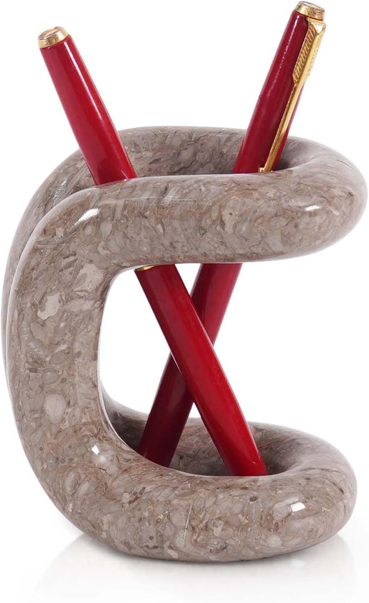 Marble Pen Holder for Desk 4 Inch White Pencil Holder for Desk Accessories & Workspace Organizers - Stone Stationary Holders for Office Decor - Pen Organizer for Gifts