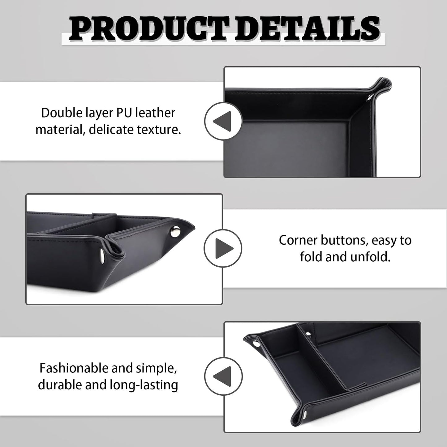 Leather Valet Tray for Men, 2 Compartments Key Tray Nightstand Organizer Vanity Tray Bedside Caddy Entryway Table Catchall Tray for Wallet, Watch, Phone, Coin, Jewelry, Black