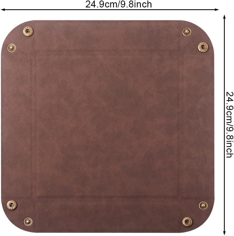 Valet Tray Desktop Storage Organizer – Premium PU Leather Catchall Bedside Vanity Tray Nightstand Caddy Holder for Remote Controller, Keys, Phone, Wallet, Coin, Jewelry,Brown