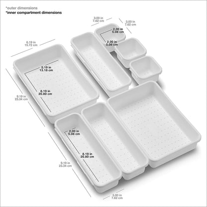 madesmart 8 Piece Interlocking Bin Pack, Modular Drawer & Desktop Organizer for Office Supplies, Tools, Kitchen Utensils & Bathroom Items, Configurable Storage System, White